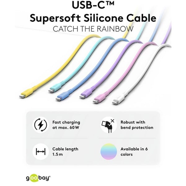 goobay USB 2.0 Silikonkabel pink, USB-C Stecker > USB-C Stecker - goobay - vue 8