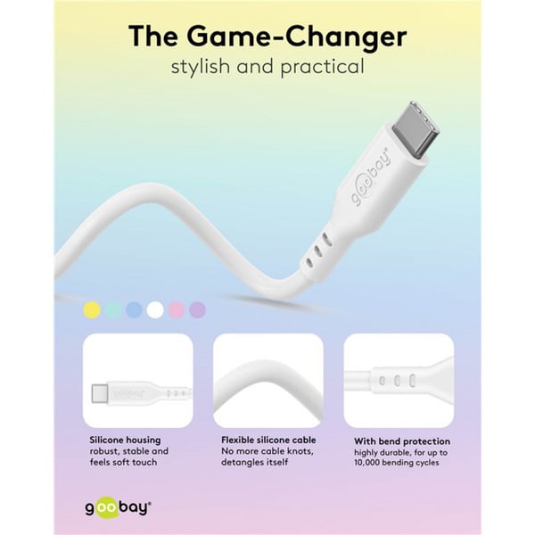 goobay USB 2.0 Silikonkabel pink, USB-C Stecker > USB-C Stecker - goobay - vue 10
