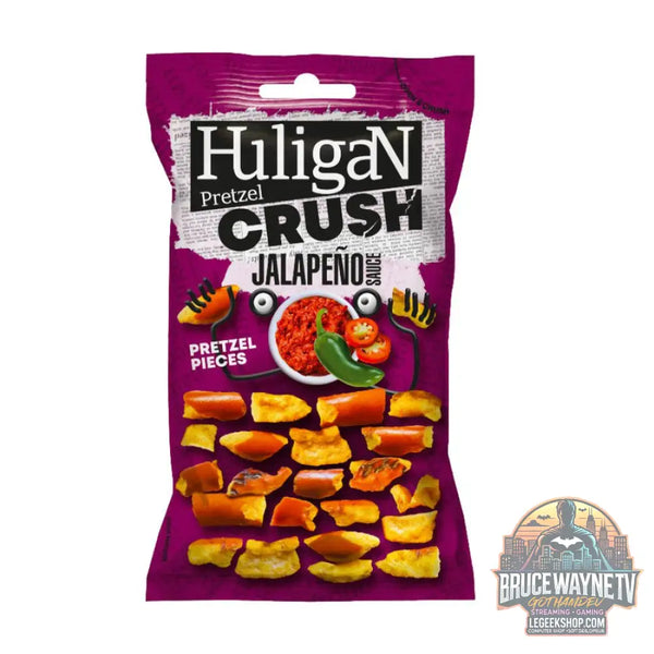Huligan Pretzel Crush Jalapeno Sauce bretzel saveur jalapeño de 65 g (Pack de 18) - Snacks & boissons importés