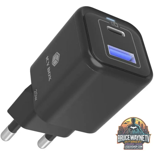ICY BOX 2-Port USB 20W Steckerladegerät IB-PS1020-PD, USB-A + USB-C schwarz, PD 3.0 20W + QC 3.0 18W - ICY BOX
