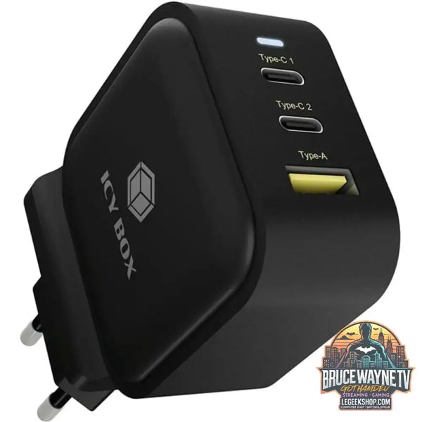ICY BOX 3-Port Steckerladegerät IB-PS103-PD, USB-A + 2x USB-C schwarz, PD 3.0 65W + QC 3.0 36W - ICY BOX