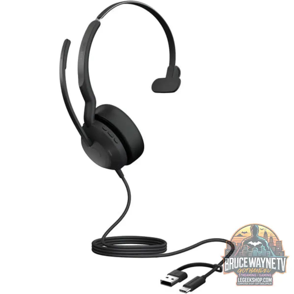 Jabra Evolve2 50, Headset noir, UC, Bluetooth 5.2, USB-C et USB-A, Mono - Jabra - vue 3