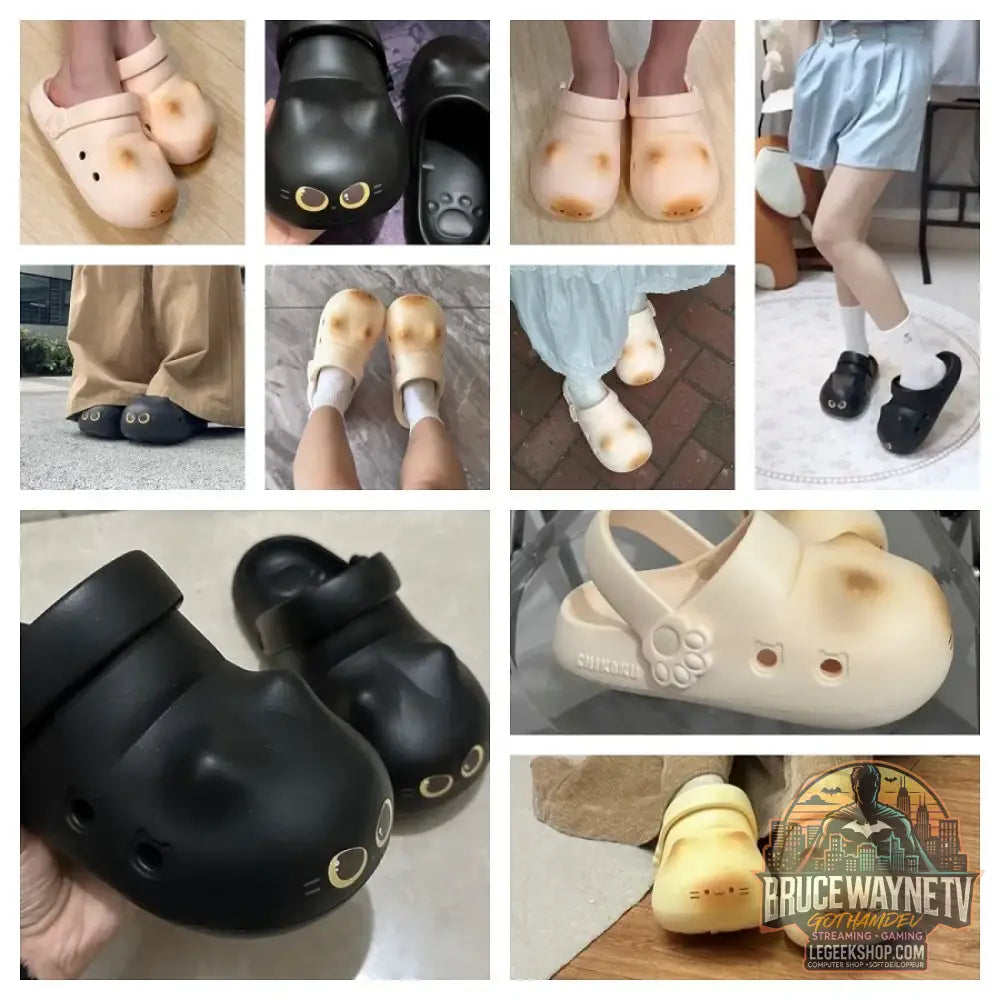 Kawaii kitty pantoufles de créateur femmes bas chat patte chaussures hiver chaud imperméable mules sabots femme chaton