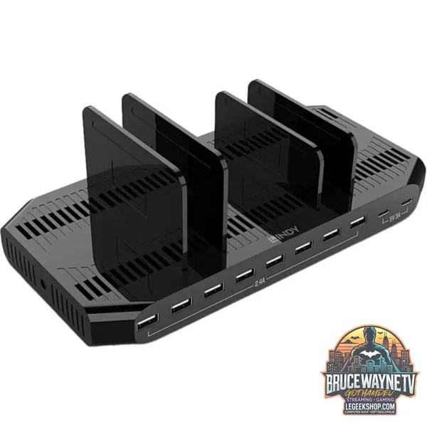 Lindy 120W 10 Port USB-Ladestation, 8x USB-A + 2x USB-C schwarz/grau, QC 3.0, Samsung AFC, gleichzeitiges Laden von 10 Tablets / Smartphones - Lindy