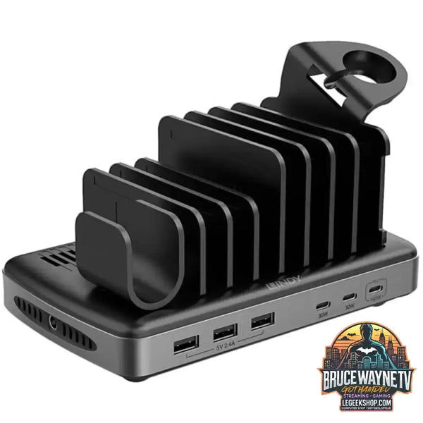 Lindy 160W 6 Port USB-Ladestation, 3x USB-A + 3x USB-C schwarz/grau, PD 3.0, QC 3.0/4.0, Samsung AFC, gleichzeitiges Laden von 6 Tablets / Smartphones - Lindy