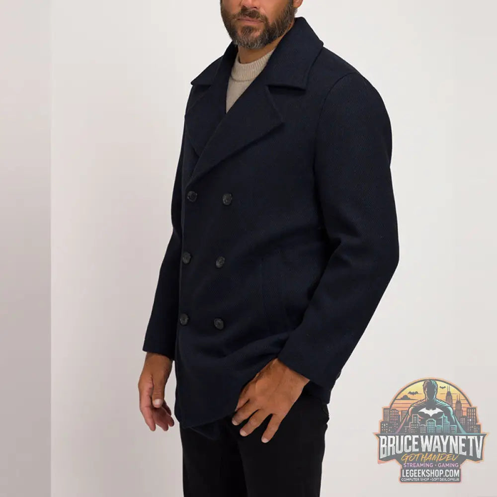 Manteau Homme Slim Fit Double Boutonnage Col Revers Polyester Noir - Manteau Homme