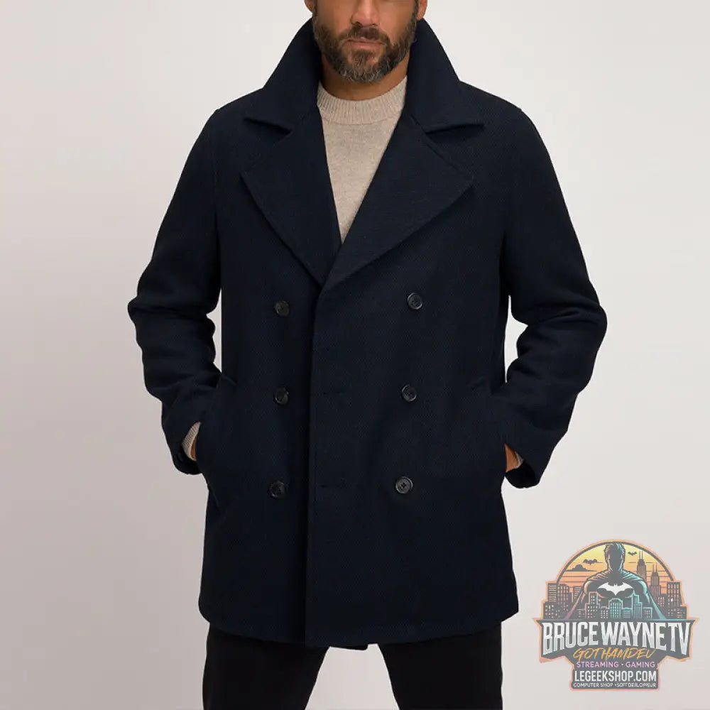 Manteau Homme Slim Fit Double Boutonnage Col Revers Polyester Noir - Manteau Homme