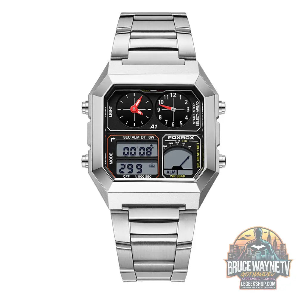 Montre Sport Multifonction Double Affichage Étanche Chronomètre - Silver Black - Montre Sport