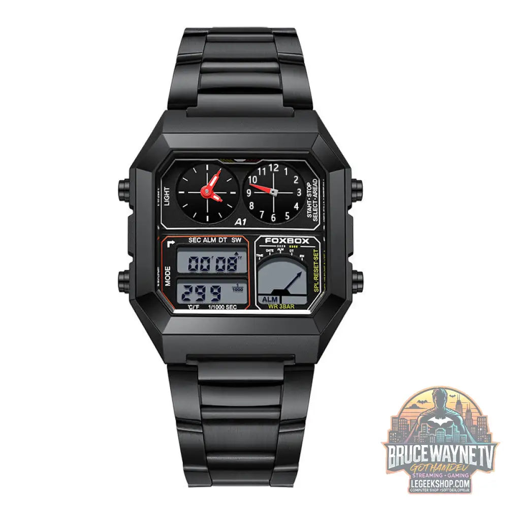 Montre Sport Multifonction Double Affichage Étanche Chronomètre - All Black - Montre Sport