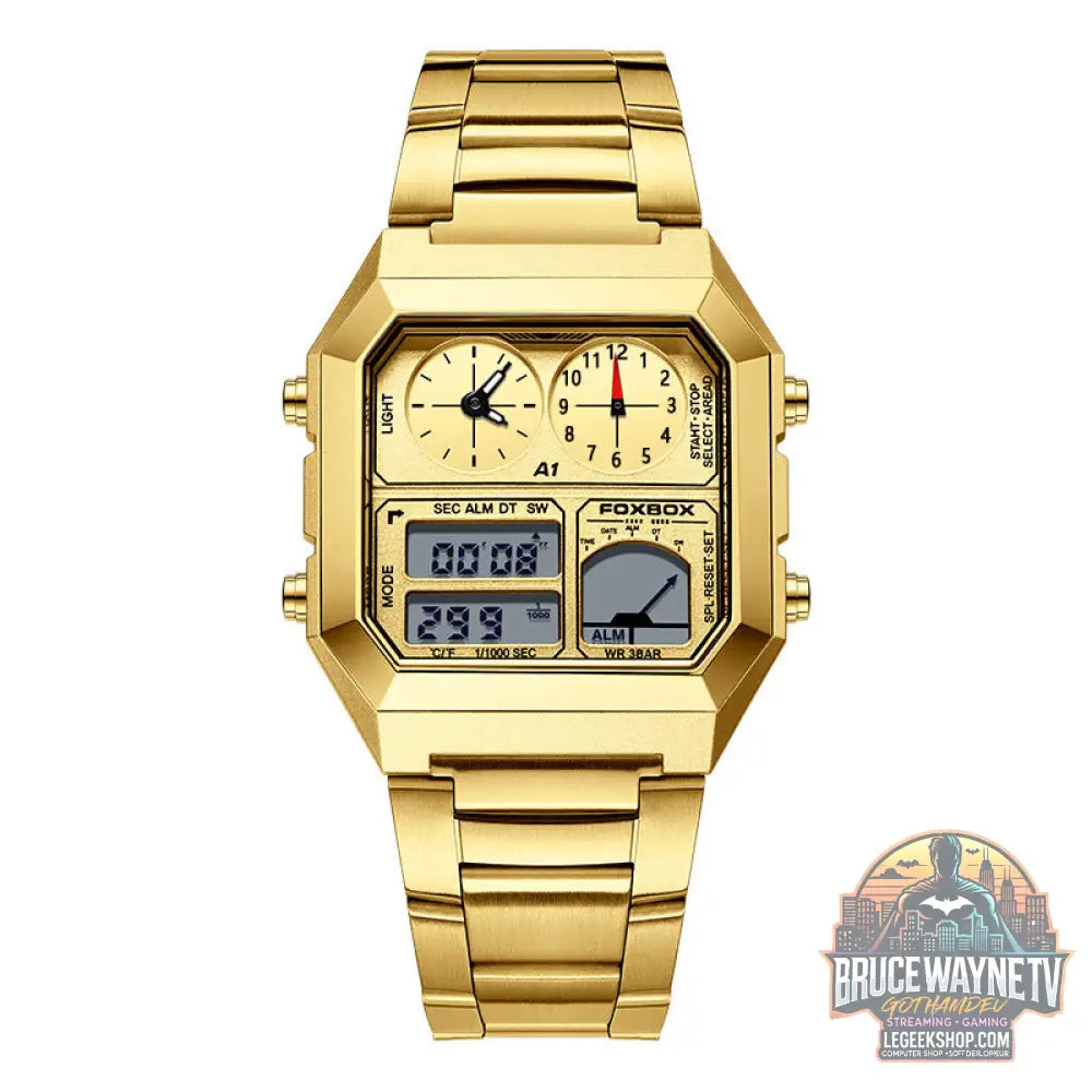 Montre Sport Multifonction Double Affichage Étanche Chronomètre - Full Gold - Montre Sport