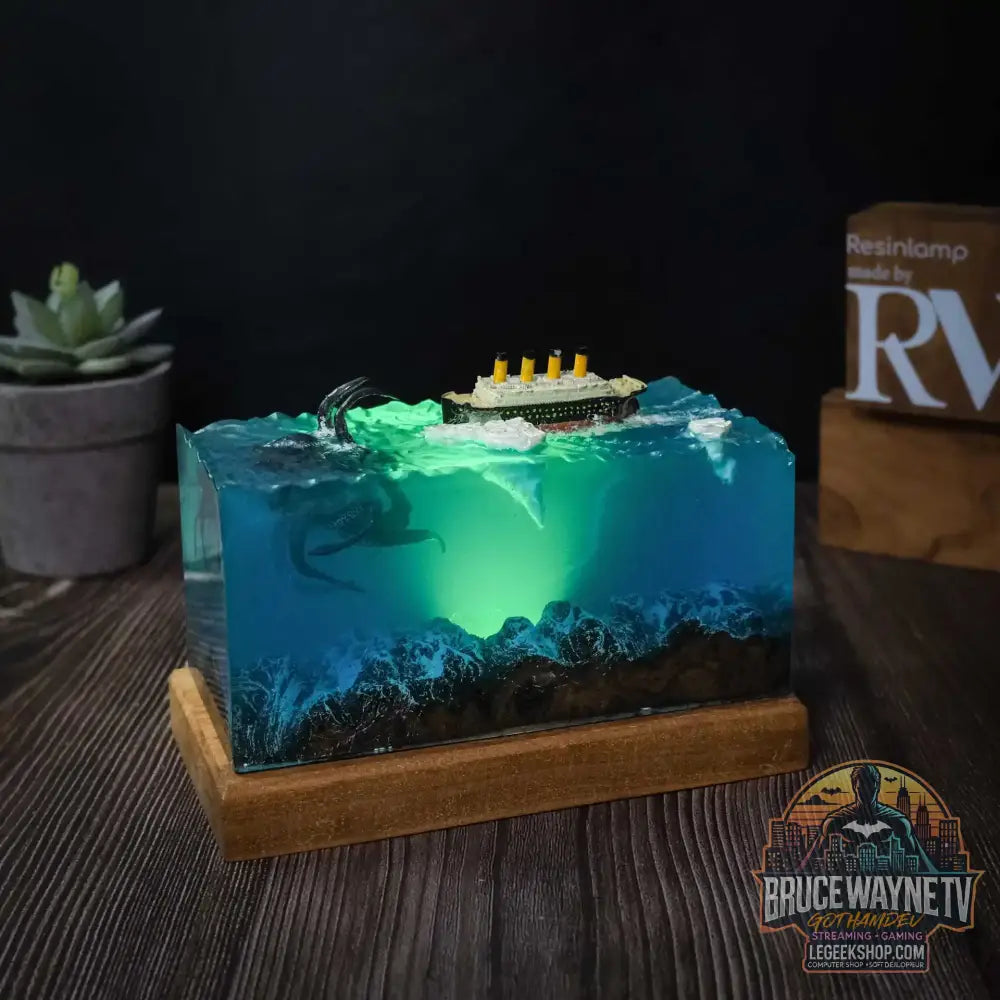 Nouveau monde sous-marin Micro-scènes monstres marins poulpes géantes résine en bois ornements lumineux décoration