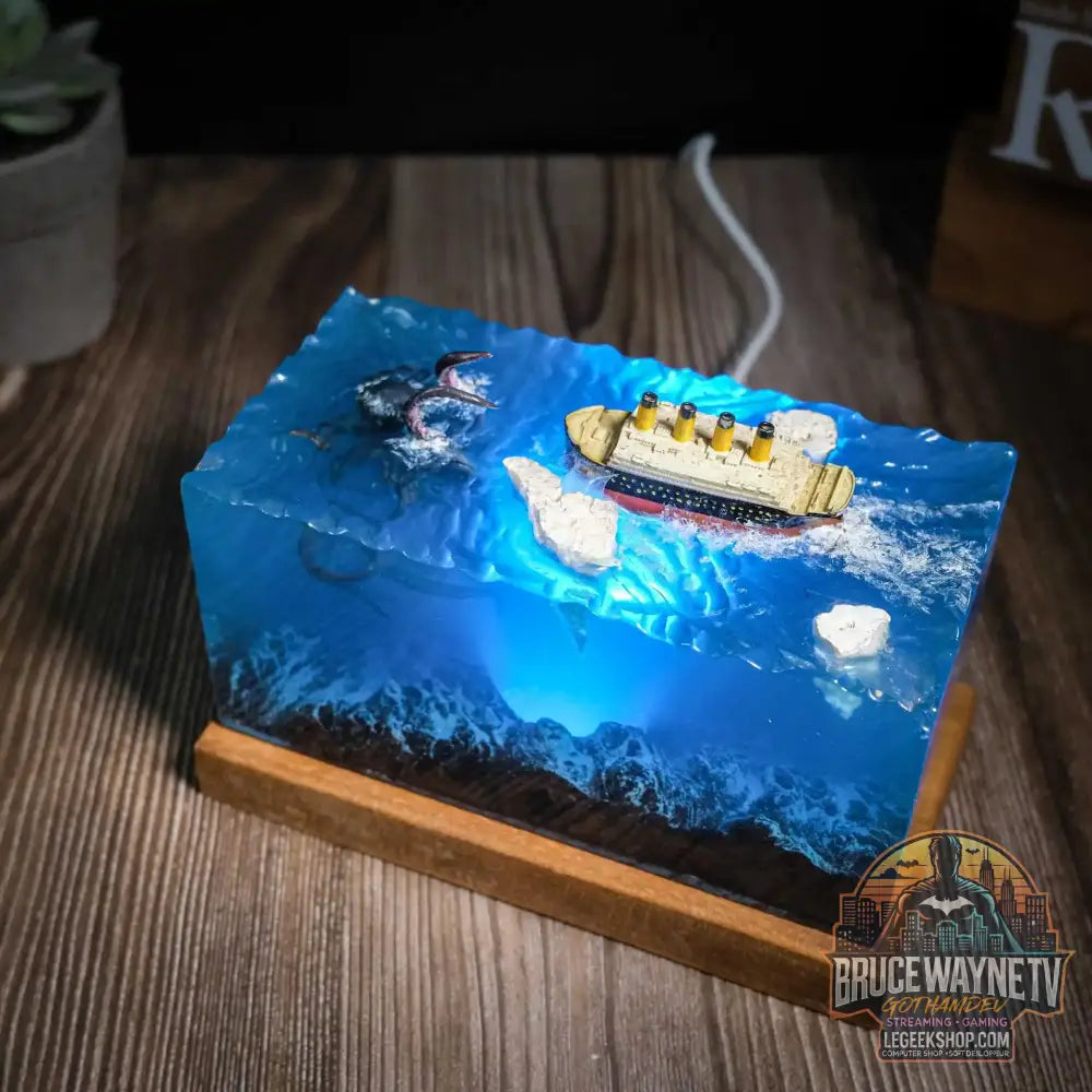 Nouveau monde sous-marin Micro-scènes monstres marins poulpes géantes résine en bois ornements lumineux décoration