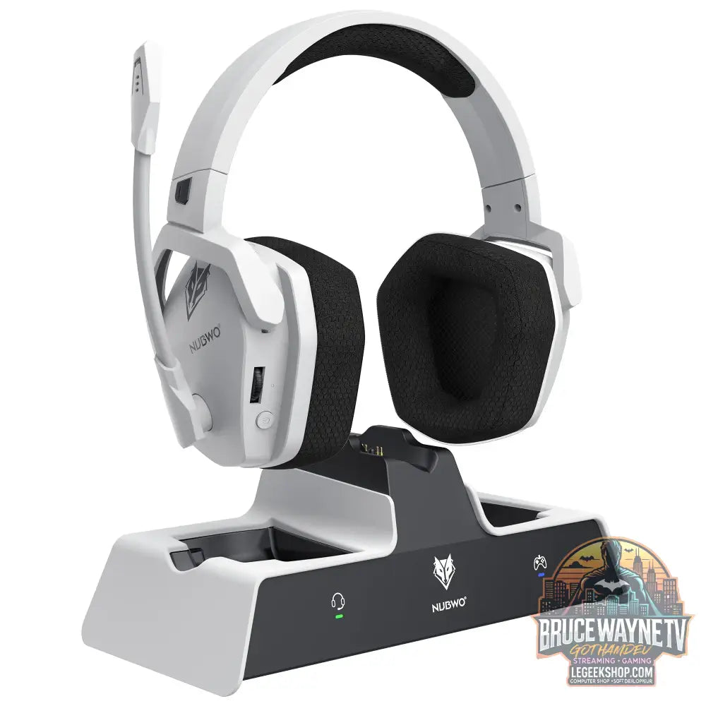 NUBWO G06 Double Casque Gaming Sans Fil 2.4GHz/BT 5. - Pro-White - Casque Gaming