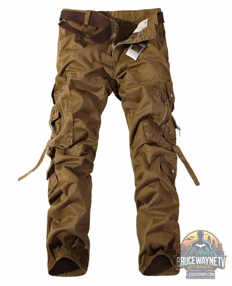 👖 Pantalon Cargo Homme Multi-Poches Coton Lavé Style Militaire 👖 - Dark earth yellow / 28 / Without belt - Pantalon
