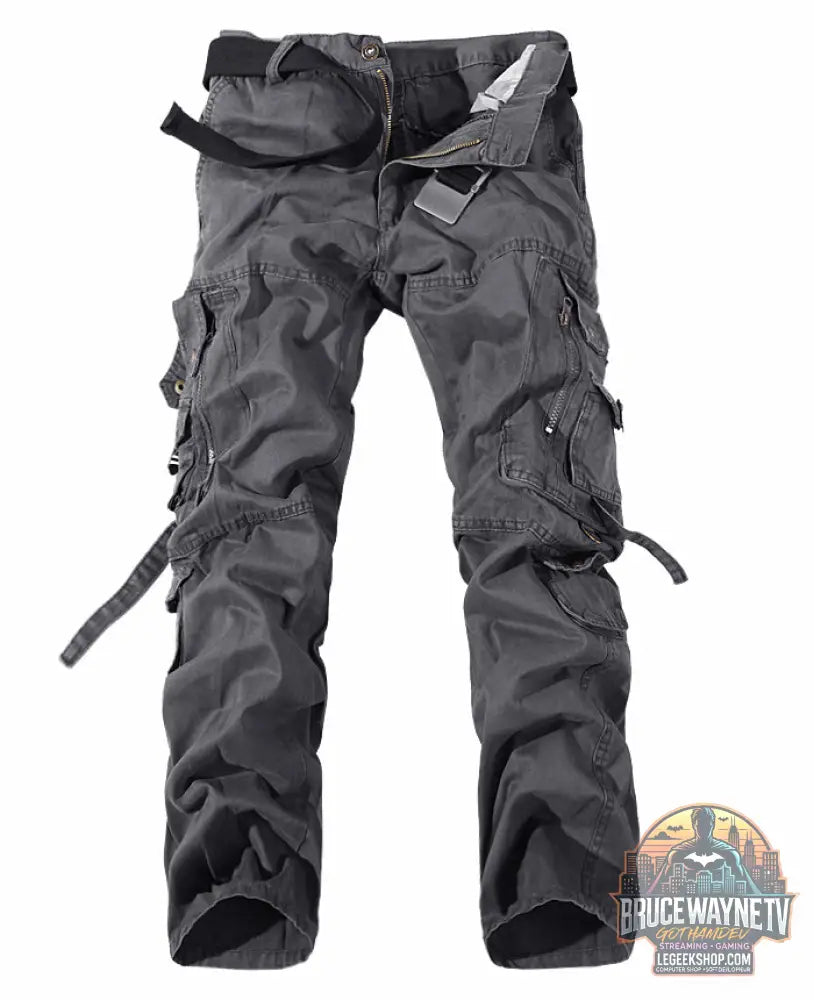 👖 Pantalon Cargo Homme Multi-Poches Coton Lavé Style Militaire 👖 - Grey / 28 / Without belt - Pantalon Cargo Homme