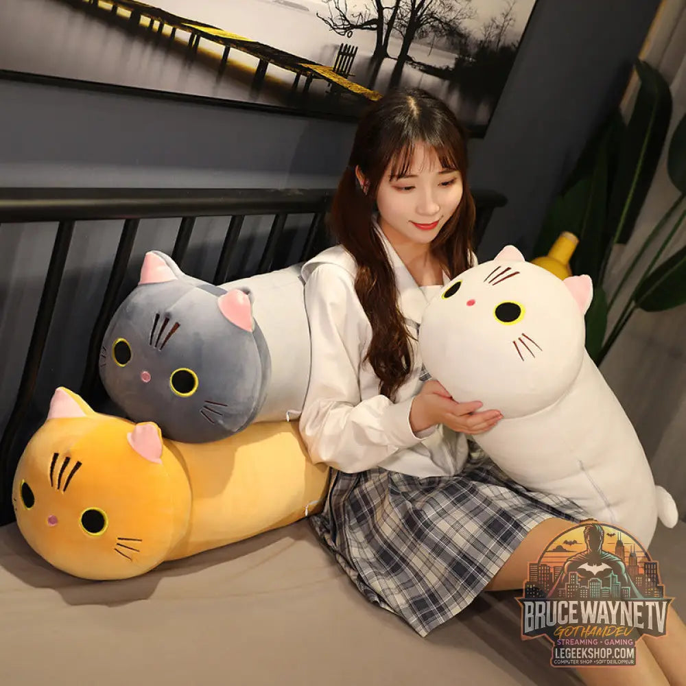Peluche Chat Géante Coussin Oreiller Long Doux Décoration - Peluche