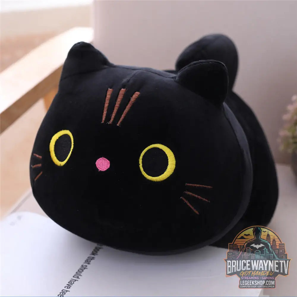 Peluche Chat Géante Coussin Oreiller Long Doux Décoration - Black / 35cm - Peluche