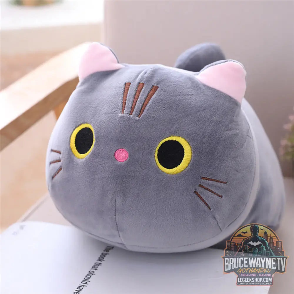 Peluche Chat Géante Coussin Oreiller Long Doux Décoration - Grey / 35cm - Peluche