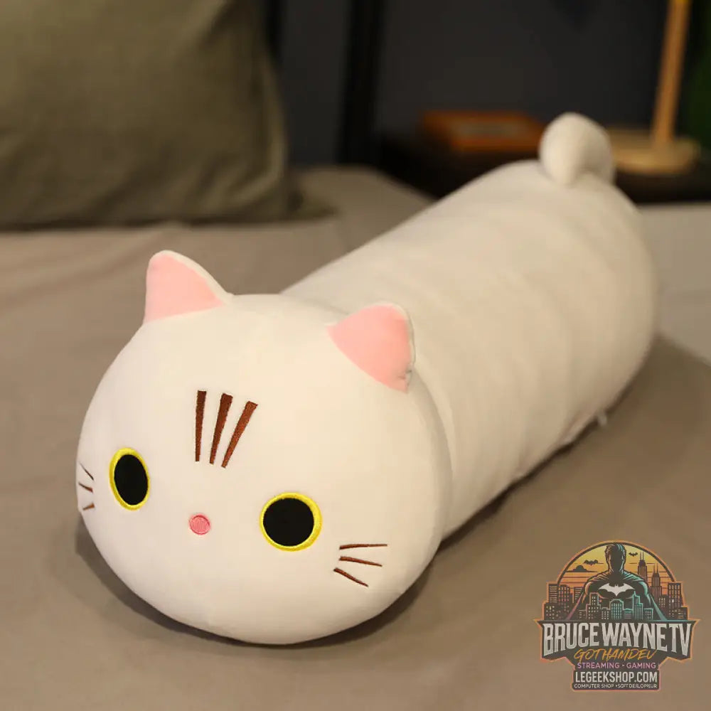 Peluche Chat Géante Coussin Oreiller Long Doux Décoration - White / 100cm - Peluche