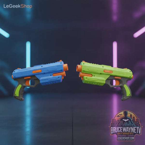 Enfants s'amusant avec les pistolets jouets infrarouge LeGeekShop pour un jeu de laser