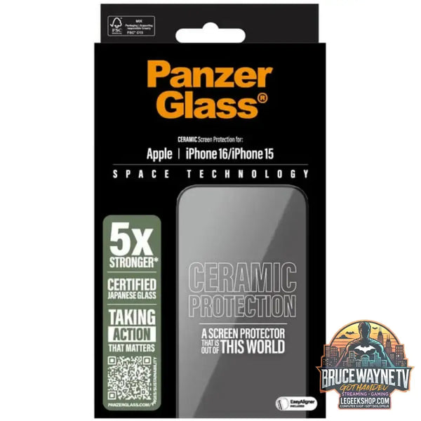 PanzerGlass Ceramic Displayschutz Ultra-Wide Fit, Schutzfolie transparent, iPhone 16 / 15, EasyAligner - Beschaffenheit: Glänzend
