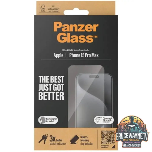 PanzerGlass Displayschutz, Schutzfolie transparent/schwarz, iPhone 15 Pro Max, EasyAligner - PanzerGlass