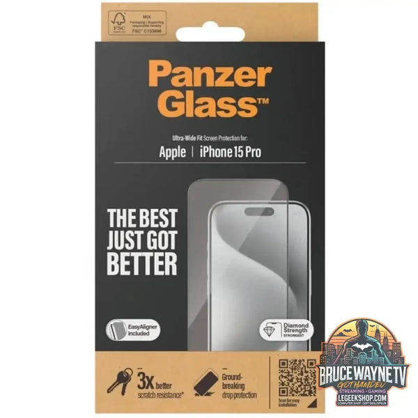PanzerGlass Displayschutz, Schutzfolie transparent/schwarz, iPhone 15 Pro, EasyAligner - PanzerGlass