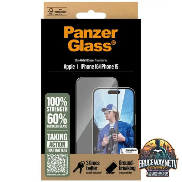 PanzerGlass Displayschutz Ultra-Wide Fit, Schutzfolie transparent, iPhone 16 /15, EasyAligner - PanzerGlass