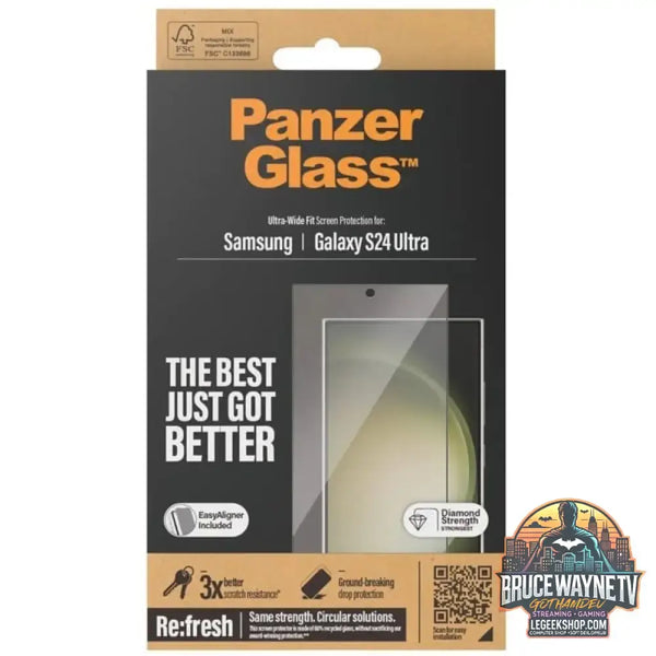 PanzerGlass DisplayschutzUltra-Wide Fit, Schutzfolie transparent/schwarz, Samsung Galaxy S24 Ultra, EasyAligner - PanzerGlass