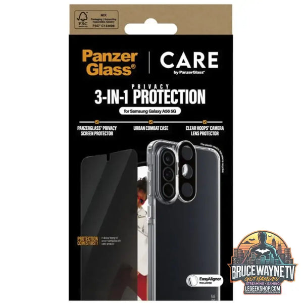PanzerGlass Flagship 3-in-1 Privacy Set transparent/weiß, Samsung Galaxy A56 5G, QI-kompatibel, EasyAligner - PanzerGlass