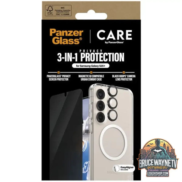 PanzerGlass Flagship 3-in-1 Privacy Set transparent/weiß, Samsung Galaxy S25+, QI-kompatibel, EasyAligner - PanzerGlass