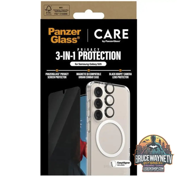 PanzerGlass Flagship 3-in-1 Privacy Set transparent/weiß, Samsung Galaxy S25, QI-kompatibel, EasyAligner - PanzerGlass