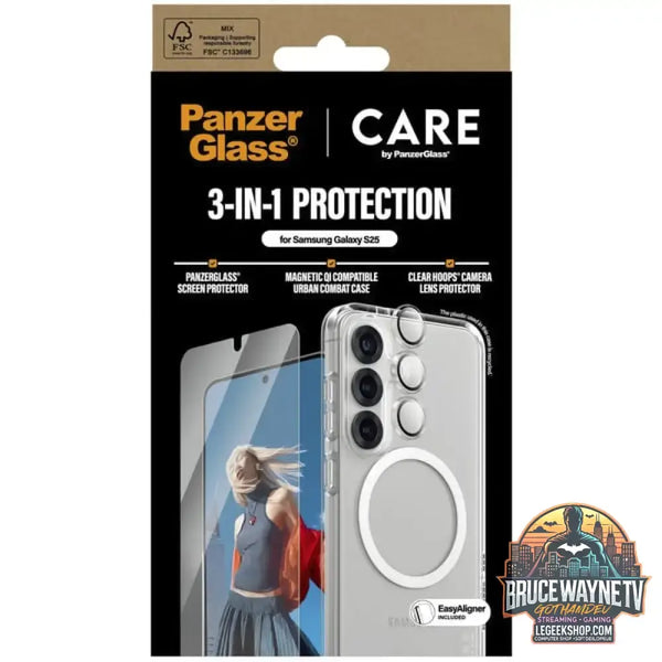 PanzerGlass Flagship 3-in-1 Set transparent/weiß, Samsung Galaxy S25, QI-kompatibel, EasyAligner - PanzerGlass