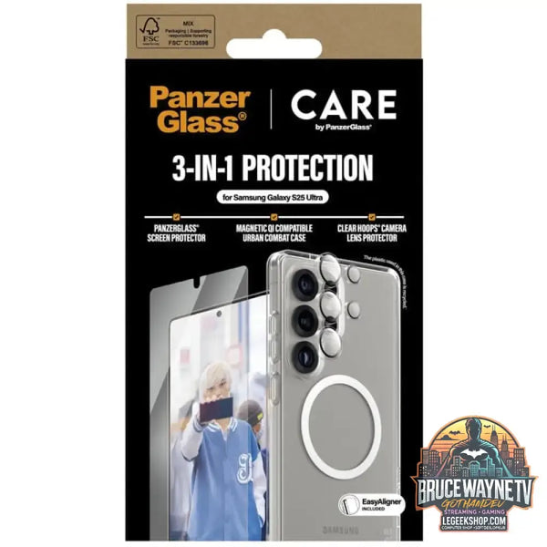 PanzerGlass Flagship 3-in-1 Set transparent/weiß, Samsung Galaxy S25 Ultra, QI-kompatibel, EasyAligner - PanzerGlass