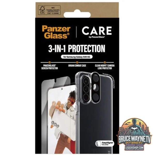 PanzerGlass Flagship 3-in-1 Set transparent/weiß, Samsung Galaxy A56 5G, QI-kompatibel, EasyAligner - PanzerGlass