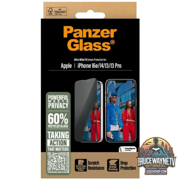 PanzerGlass Privacy Displayschutz Ultra-Wide Fit, Schutzfolie transparent, iPhone 16e / 14 / 13 / 13 Pro, EasyAligner - PanzerGlass
