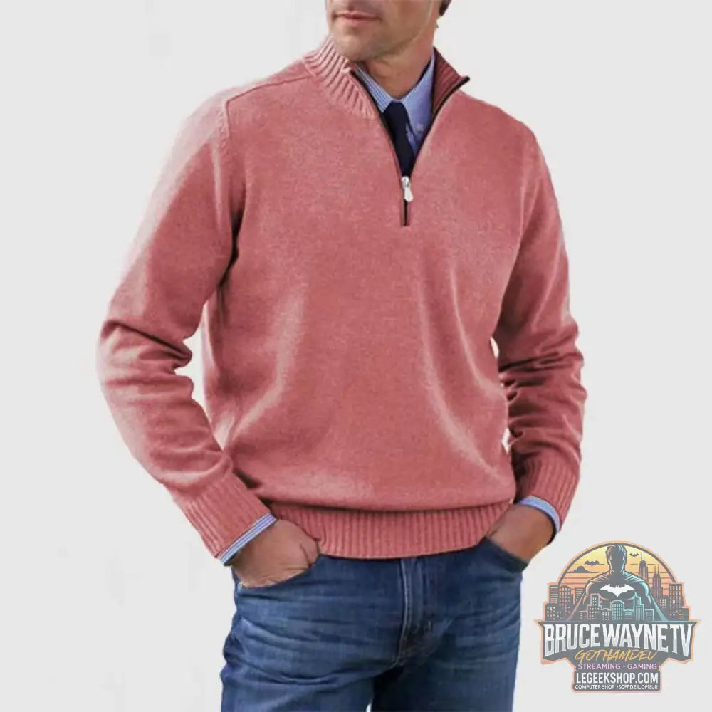 🧶 Pull Homme Col Montant Zip Tricoté Slim Fit 🧶 - Pink / M - Pull Homme