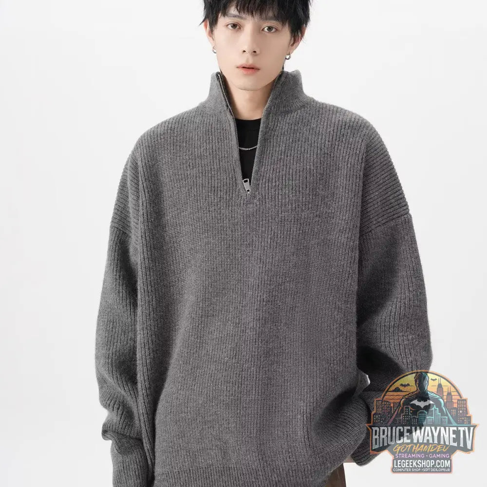 Pull Homme Demi-Zip Destroyed Loose Style Américain - Pull Homme