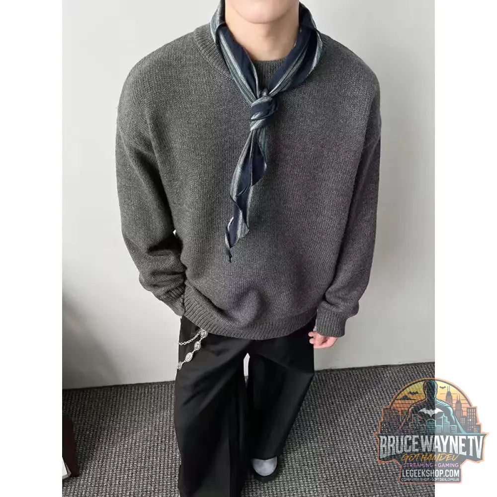 Pull Homme Loose Faux 2 Pièces Col Rond Coton Mélangé - Pull Homme