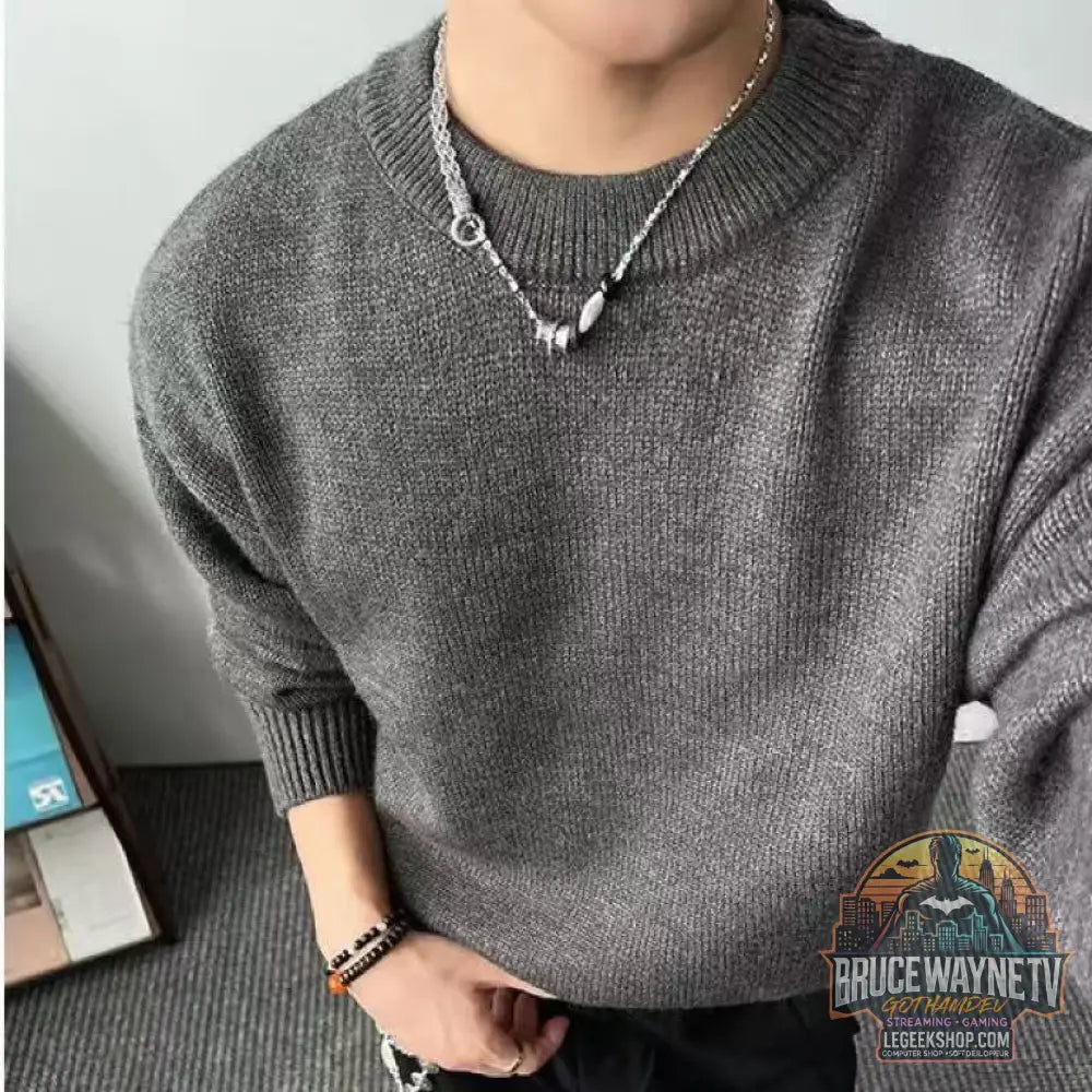 Pull Homme Loose Faux 2 Pièces Col Rond Coton Mélangé - Pull Homme