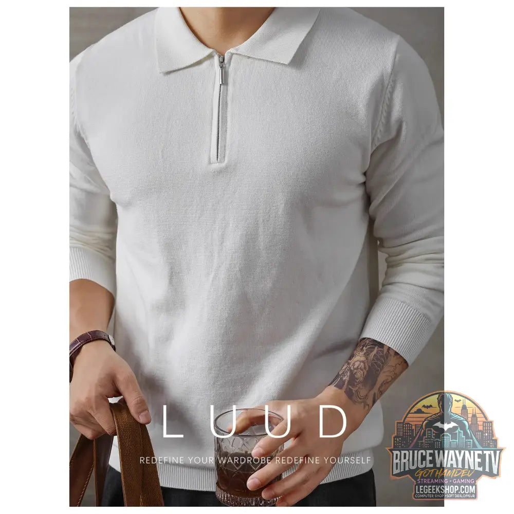Pull Polo Homme Tricoté Zip Mi-Hauteur Loose - Pull Polo Homme