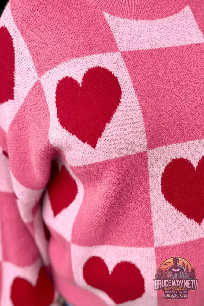Pull ras du cou à carreaux rose Love Heart pour la Saint-Valentin - Sweaters & Cardigans/Sweaters