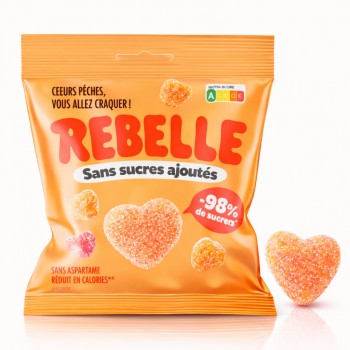 Rebelle Bonbons Coeurs Pêches Acidulés 50 Gr x 12