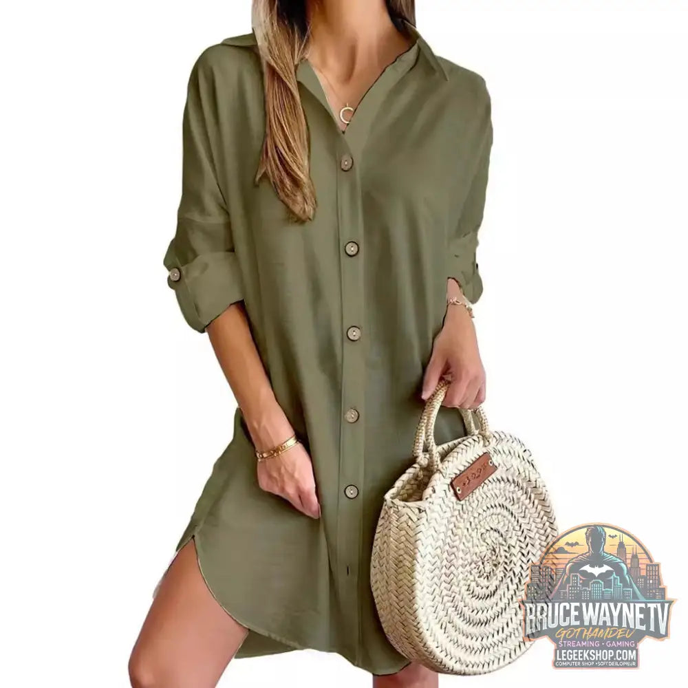 Robe Chemise Automne Manches Longues Col Boutons Casual - Robe Femme