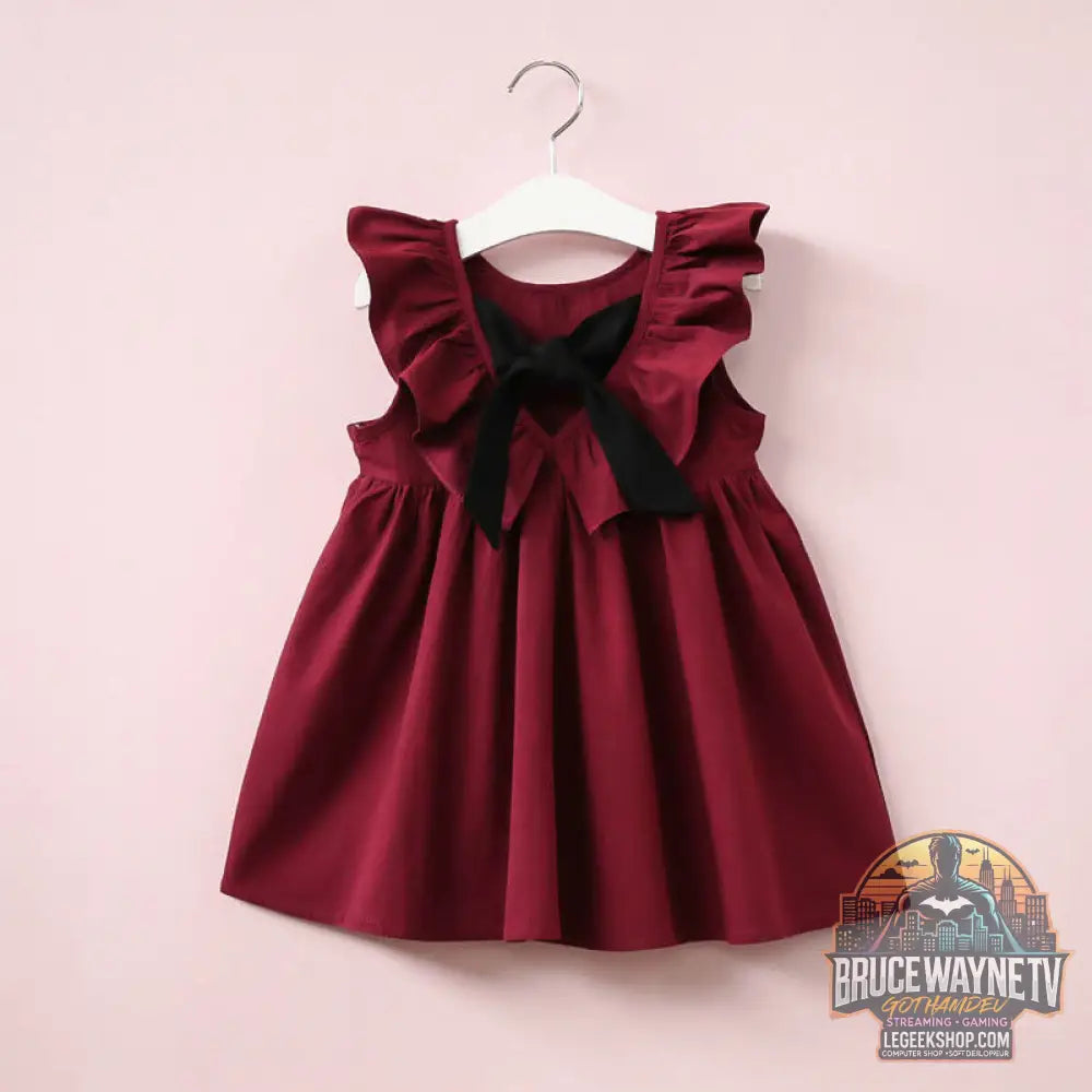 Robe Enfant Fille Sans Manches Jupe Volants Été - Wine red / 130 - Robe Enfant