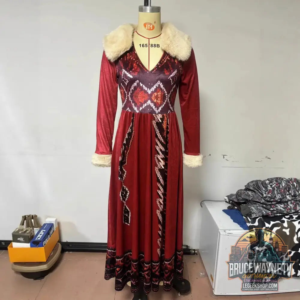 Robe Femme Longue Col Fourrure Épaissie Taille Haute - Robe Femme