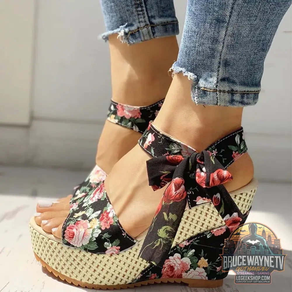 Sandales Femme Compensées Fashion Fleurs Bout Ouvert Légères - Sandales Femme