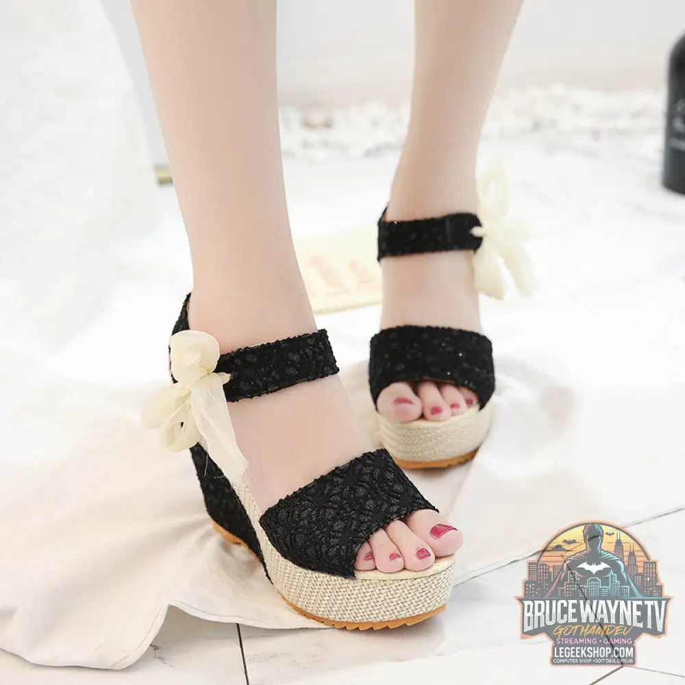 Sandales Femme Compensées Fashion Fleurs Bout Ouvert Légères - Black / Size35 - Sandales Femme