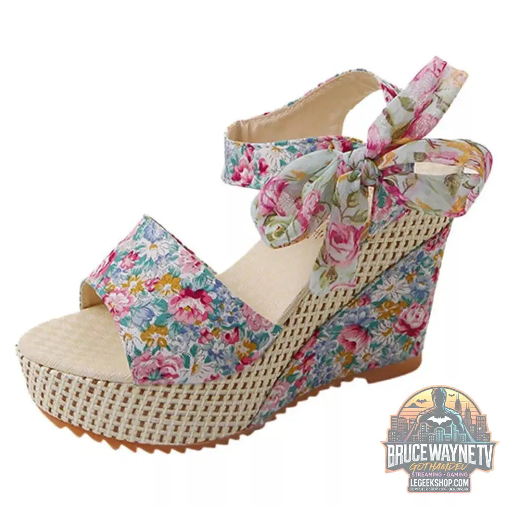 Sandales Femme Compensées Fashion Fleurs Bout Ouvert Légères - Blue flower / Size35 - Sandales Femme