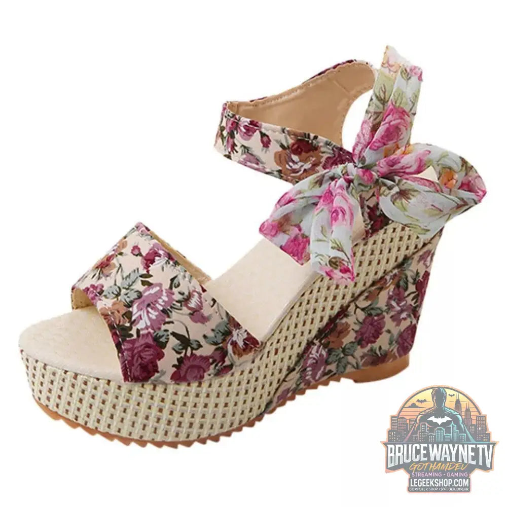 Sandales Femme Compensées Fashion Fleurs Bout Ouvert Légères - Pink flower / Size35 - Sandales Femme